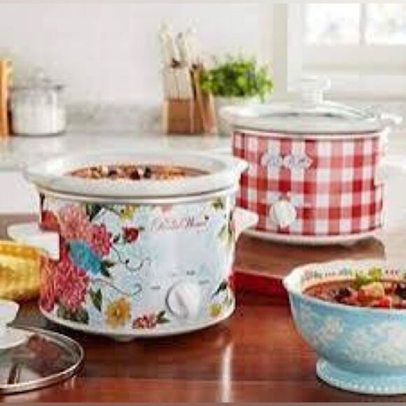 🦋 New Pioneer Woman (1) Sweet Rose & (1) Gingham 1.5-Qt MINI Slow Cookers - Picture 1 of 5